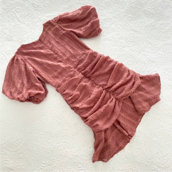 NWOT Lulus Cherish This Moment Rusty Rose Ruched Asymmetrical Mini Dress Medium - Picture 5 of 9